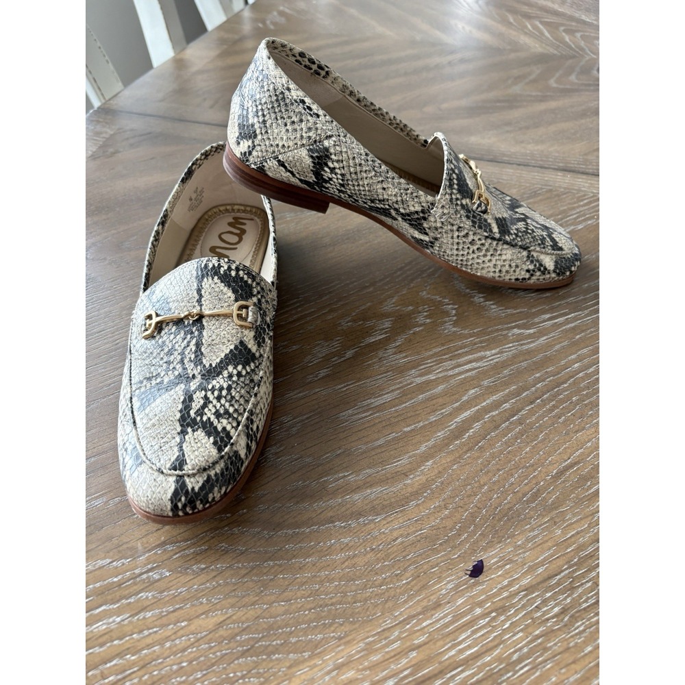 Sam Edelman Loraine Bit Loafer Snakeskin Embossed Leather‎ Flats Black White 7M - Picture 5 of 9